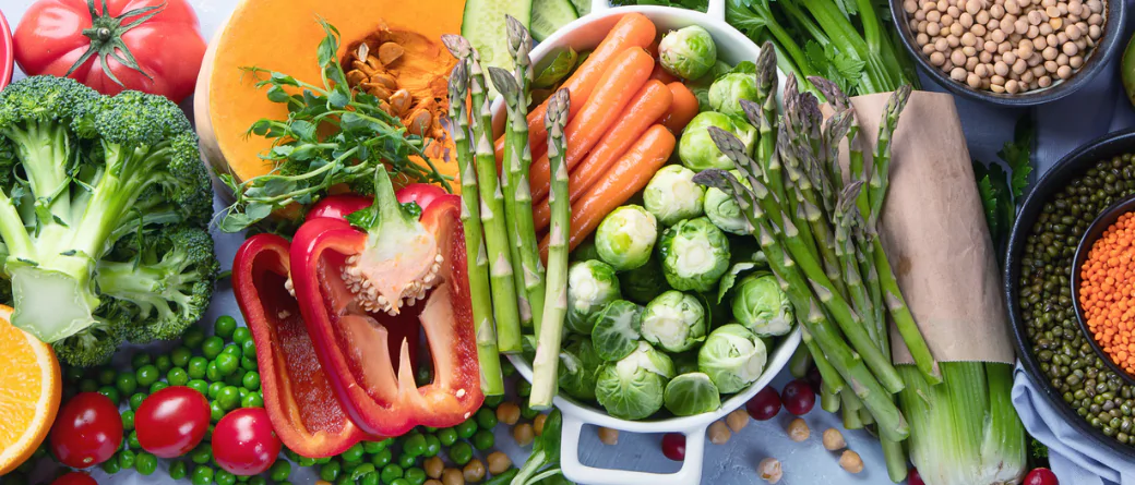 frutas, verduras, frutos secos y cereales